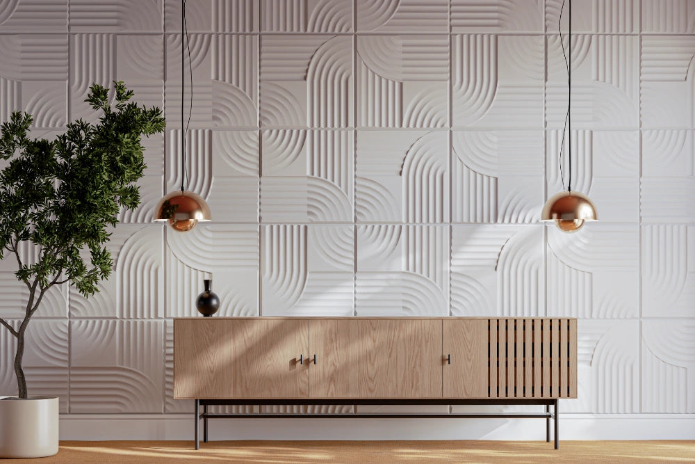 3D LINE STUCCO panels in an interior