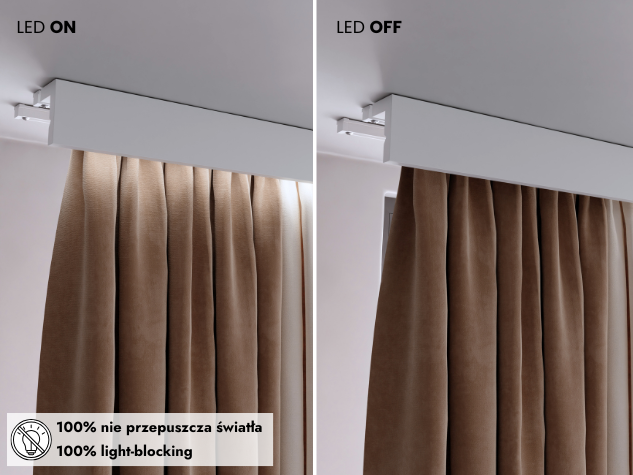 EK curtain rail with LED lighting
