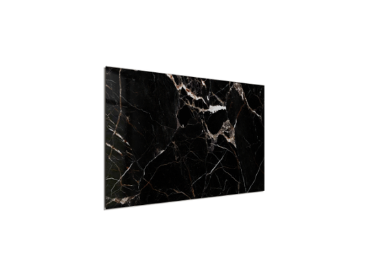 SPC WALL 400×700 Carrara black and brown glossy panel, angled view