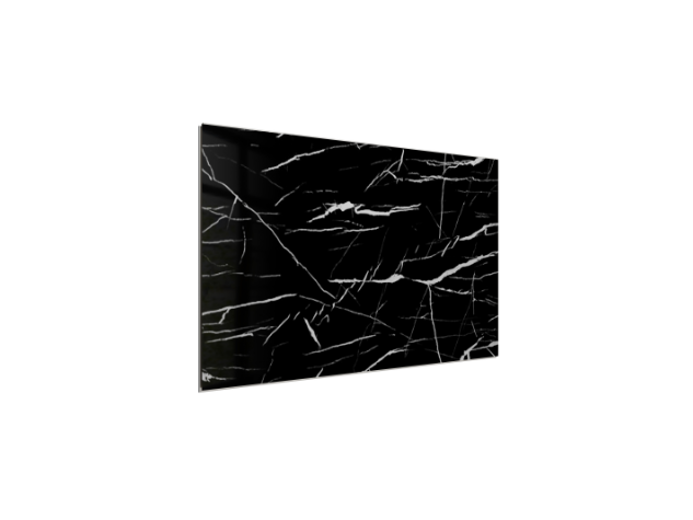 SPC WALL 400×700 Carrara black glossy panel, angled view