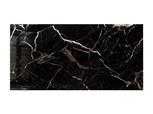 SPC WALL 600×1200 Carrara black and brown glossy panel, front view