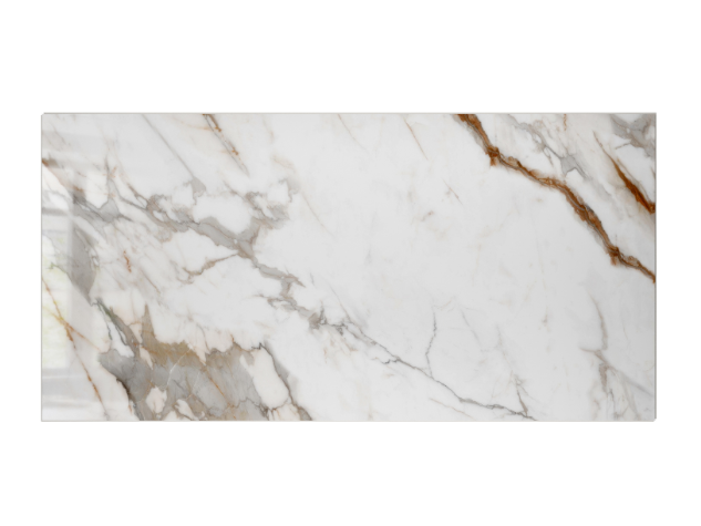 SPC WALL 600×1200 Carrara white and brown glossy panel, front view